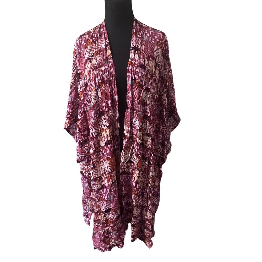 True Craft open front red tan and green cover up size 1X